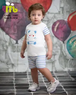 قیمت و خرید بلوز شورت پسرانه گلدوزی خرس مهتا مدل 1043 - سیسمونی آقابزرگ