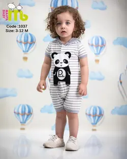 قیمت و خرید رامپر پسرانه کلاهدار گلدوزی پاندا مهتا مدل 1037 - سیسمونی آقابزرگ