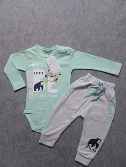 قیمت و خرید بادی و شلوار چیاکو طرح ببر و میمون سبز - سیسمونی آقابزرگ