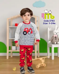 قیمت و خرید بلوز شلوار پسرانه چاپ و گلدوزی بیل مکانیکی مهتا مدل 3783 - سیسمونی آقابزرگ