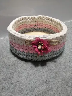 سبد تریکو دستبافت طرح دایره گل