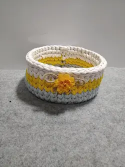 سبد تریکو دستبافت طرح دایره گل