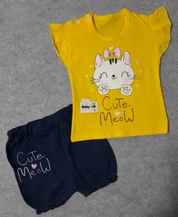 قیمت و خرید بلوز شورت طرح گربه cute meow زرد بی بی وان کد 210 - سیسمونی آقابزرگ