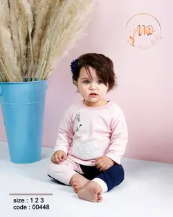 قیمت و خرید بلوز و شلوارآنسل طرح قو صورتی 00448 - سیسمونی آقابزرگ