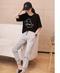 ست ۲تیکه تیشرت شلوار پنبه کش و شلوار نخی کد کد ۱۸۳۷