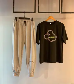 ست ۲تیکه تیشرت شلوار پنبه کش و شلوار نخی کد کد ۱۸۳۷