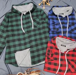 پیراهن چهارخونه  کلاه دار پارچه کشمیر 😍 کیفیت عالی کد ۱۸۳۱