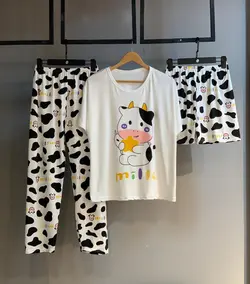 ست سه تیکه تابستانه 🐮کیفیت خوب پنبه کش کد۱۹۷۹