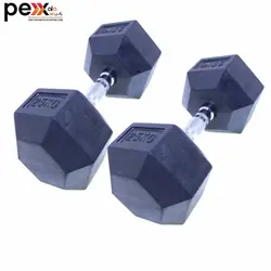 دمبل بدنسازی شش ضلعی هنگدا مدل Rubber1706 وزن 25 کیلوگرم بسته 2 عددی