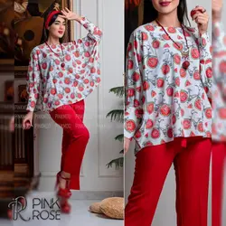 ست کامل تونیک و شلوار و گردنبند انار طبیعی و هدبند سر