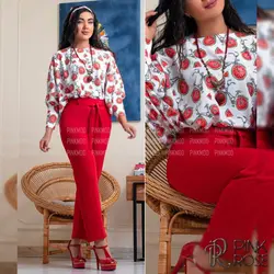 ست کامل تونیک و شلوار و گردنبند انار طبیعی و هدبند سر