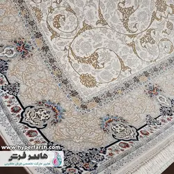 فرش الماس کویر طرح تخت طاووس کرم نقش جهان