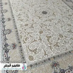 فرش الماس کویر طرح تخت طاووس کرم نقش جهان