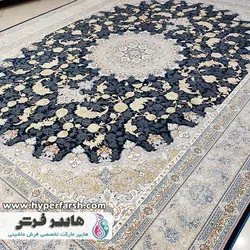 فرش قیطران طرح کاترینا زمینه سرمه ای