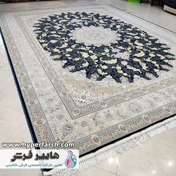 فرش قیطران طرح کاترینا زمینه سرمه ای