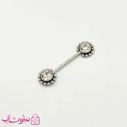پیرسینگ سینه نگیندار نقره ای کد 892