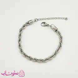 دستبند زنانه طنابی استیل نقره ای کد 592