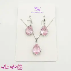 نیم ست دخترانه YSX نقره ای با کریستال صورتی کد 2591