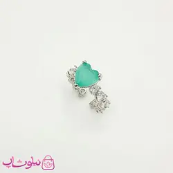 انگشتر دخترانه قلبی با نگین های سفید و سبز کد 988
