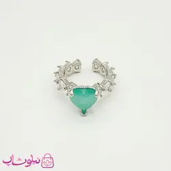 انگشتر دخترانه قلبی با نگین های سفید و سبز کد 988