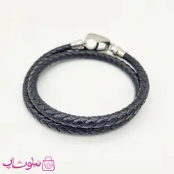 دستبند مردانه نیمانی چرم و استیل دو ردیفه