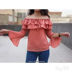 بلوز آستین کلوش عنابی