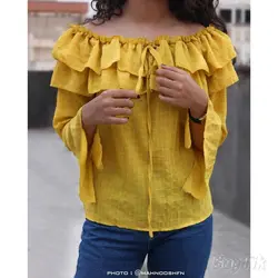 بلوز آستین کلوش خردلی