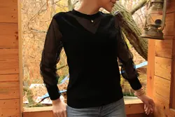 بلوز بافت حریر مشکی نگین دار