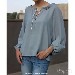 شومیز بندی دکمه دار آبی