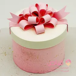 کیک فوندانت جعبه کادو رنگ صورتی | قنادی