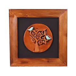 تابلو گلی نقش برجسته بلوط و بلبلان آوازخوان