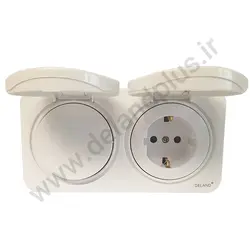 پریز ارت و کلید یک پل دوقلو بارانی توکار آدا سفید