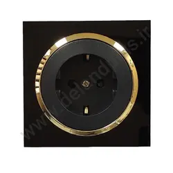 پریز برق ارت دار مدل آوا پلکسی مشکی زه طلایی