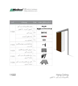 مکانیزم تک درب آویز کشویی آرام بند (Hang Ceiling) ملونی کد 11022_11023_11024_11025_11026