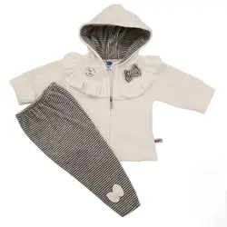 ست سویشرت و شلوار نوزادی بی بی سان طرح چین دار کد white-923 - بی بی سان