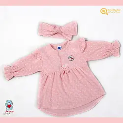 ست پیراهن آستین بلند و هدبند نوزادی دخترانه بی بی سان کد pink-2002 - بی بی سان