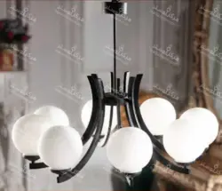 لوستر مولكولی ۸ شعله بدنه مشکی حباب سفید( ارسال 5 روز کاری )