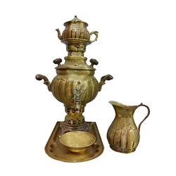 ست سماور 5 تکه برنجی توپی (1 لیتری)