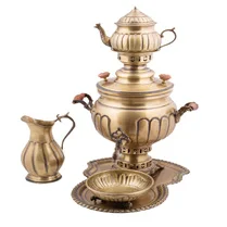 ست سماور 5 تکه برنجی توپی (1 لیتری)