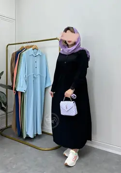 پیراهن مانتویی اطلس مشکی