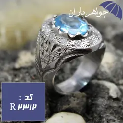 انگشتر توپاز آبی لندن اصل مردانه فاخر دست ساز کد R_2312