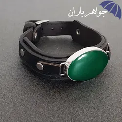 دستبند عقیق سبز اصل چرمی D3002