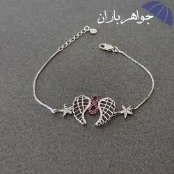 دستبند نقره زنانه طرح بال فرشته و ستاره D3012