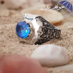 انگشتر توپاز آبی لندن اصل دست ساز سیاه قلم R3011