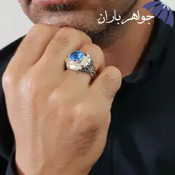 انگشتر توپاز آبی لندن اصل دست ساز سیاه قلم R3011