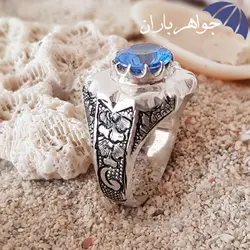 انگشتر توپاز آبی لندن اصل دست ساز سیاه قلم R3011