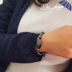 دستبند حدید مهره ای با نگین ستاره سلیمان و عین علی D3046