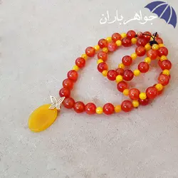 سینه ریز عقیق قرمز و زرد با آویز سنگ عقیق زرد اصل S3008