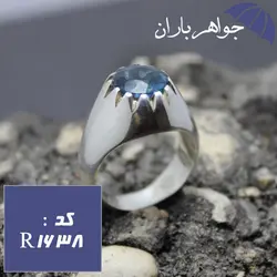 انگشتر توپاز آبی اصل مردانه دور چنگی کد R_1638