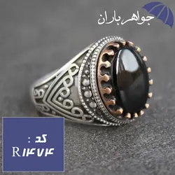 انگشتر عقیق سیاه اسپرت مردانه دور برنجی کد R_1474